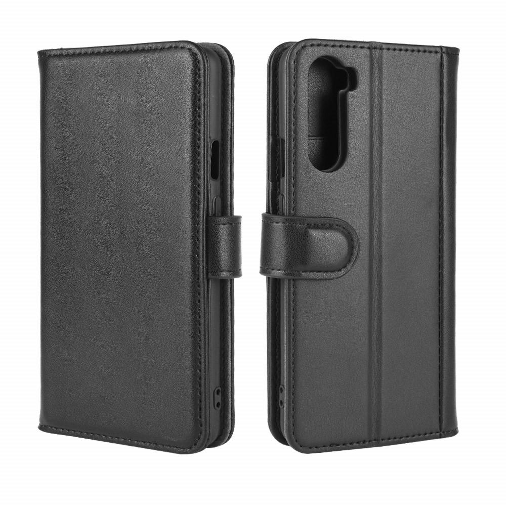 Étui en cuir veritable  OnePlus Nord, Noir