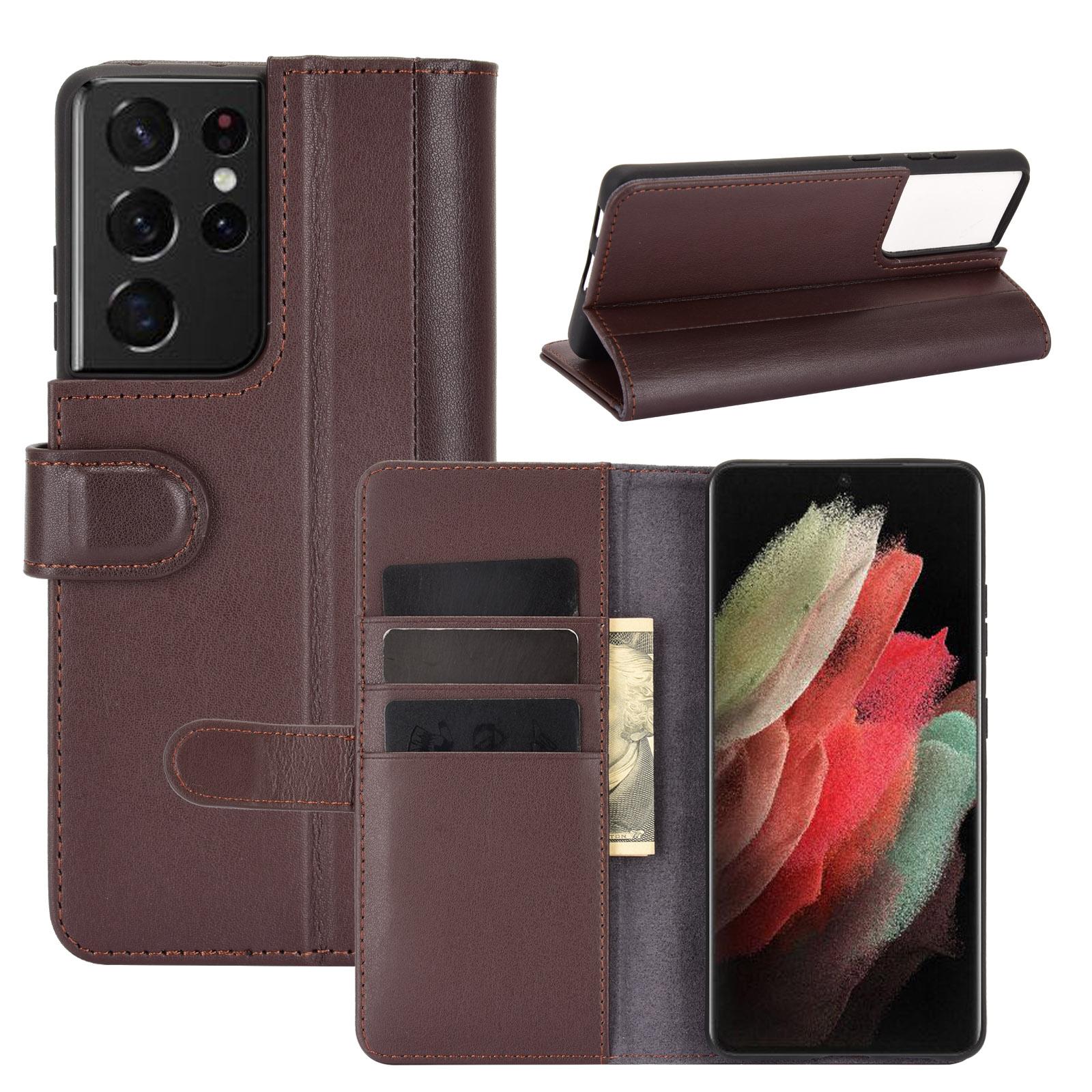 Étui en cuir veritable Samsung Galaxy S21 Ultra, marron