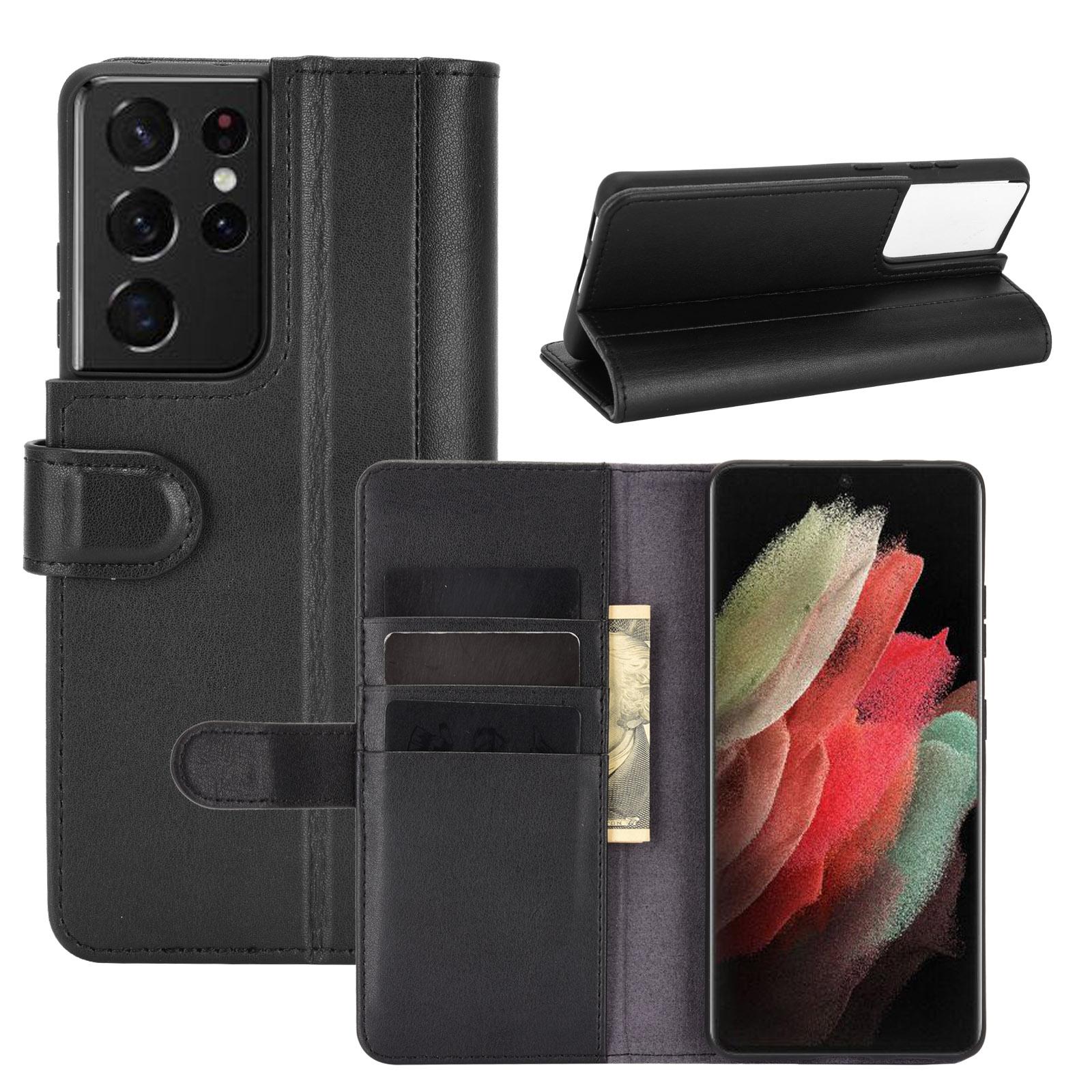 Étui en cuir veritable Samsung Galaxy S21 Ultra, Noir