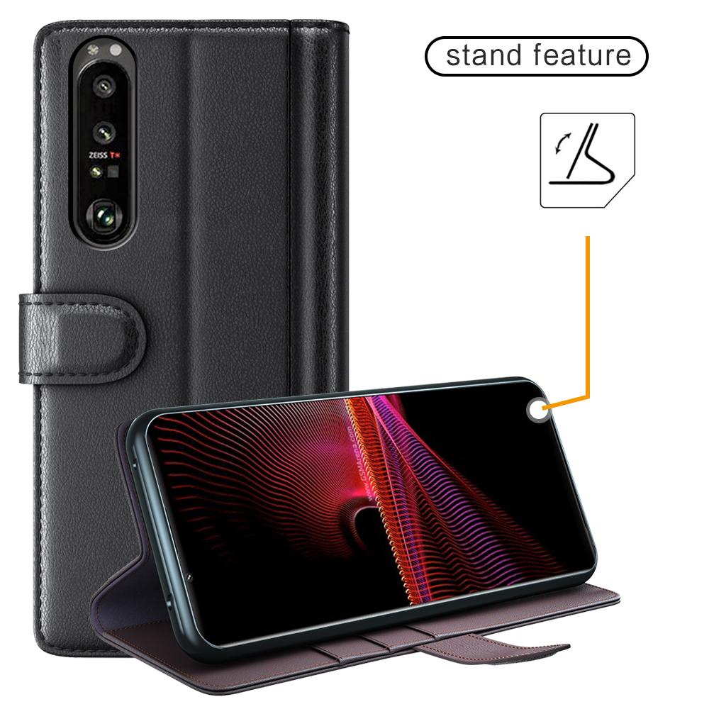 Étui en cuir veritable Sony Xperia 1 III, Noir