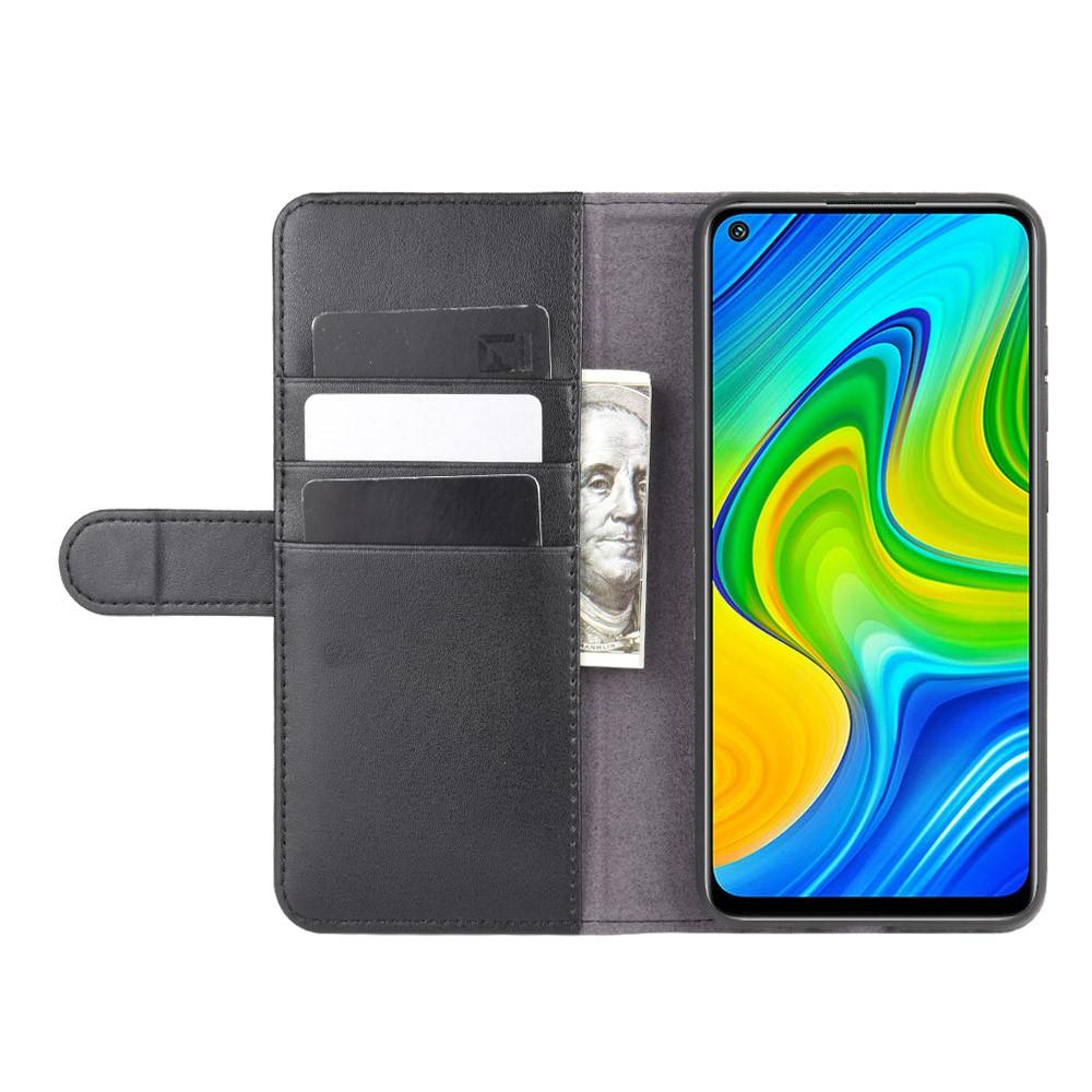 Étui en cuir veritable Xiaomi Redmi Note 9 Pro/9S, noir