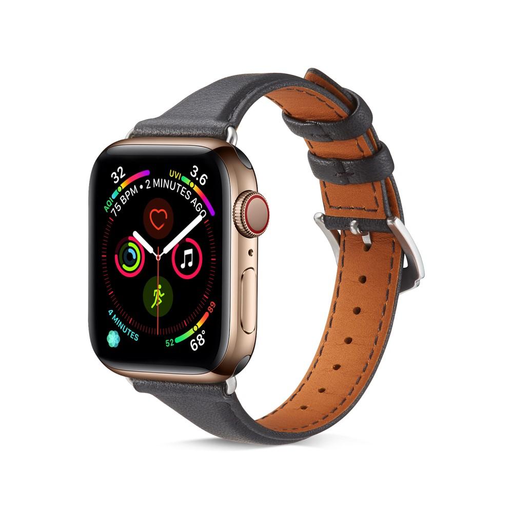 Bracelet en cuir fin Apple Watch 45mm Series 8 Noir