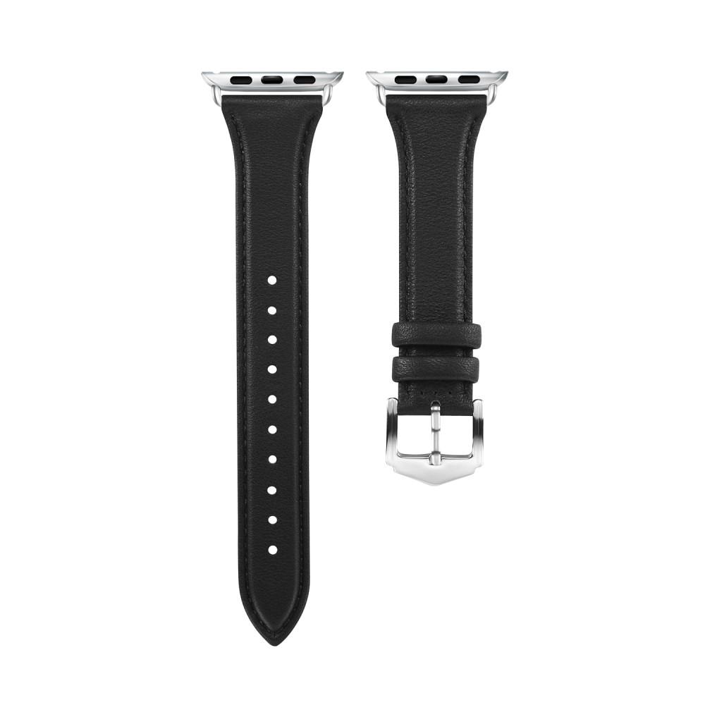 Bracelet en cuir fin Apple Watch 45mm Series 8 Noir