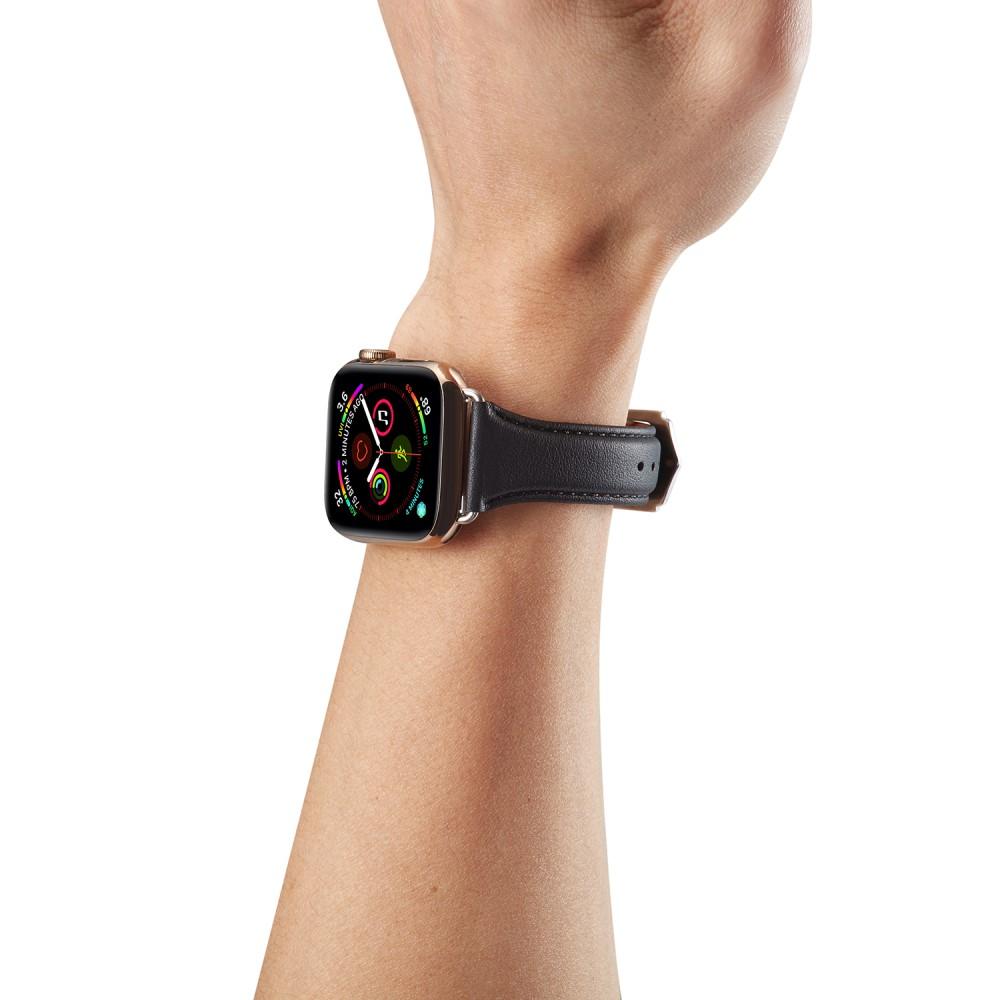 Bracelet en cuir fin Apple Watch 45mm Series 8 Noir