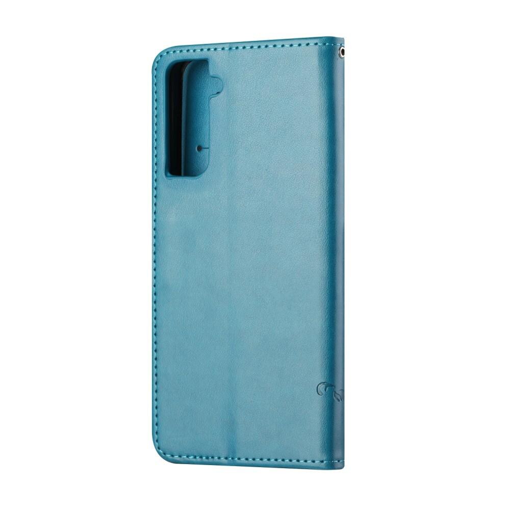 Étui en cuir à papillons pour Samsung Galaxy S21 FE, Bleu