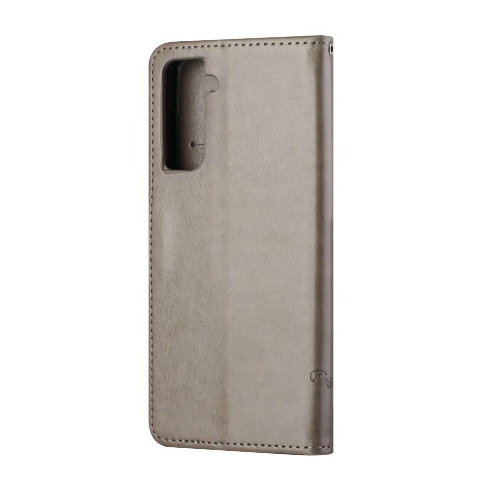 Étui en cuir à papillons pour Samsung Galaxy S21 FE, Gris
