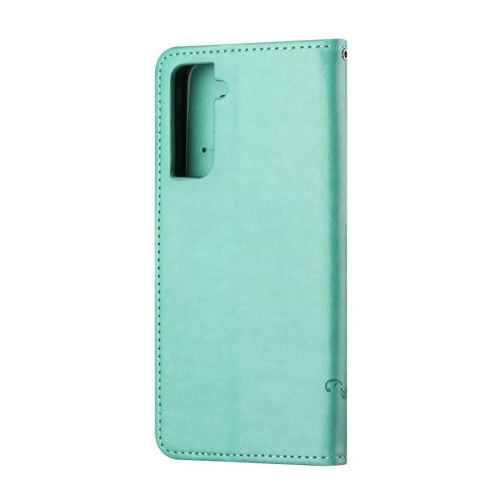 Étui en cuir à papillons pour Samsung Galaxy S21 FE, Vert