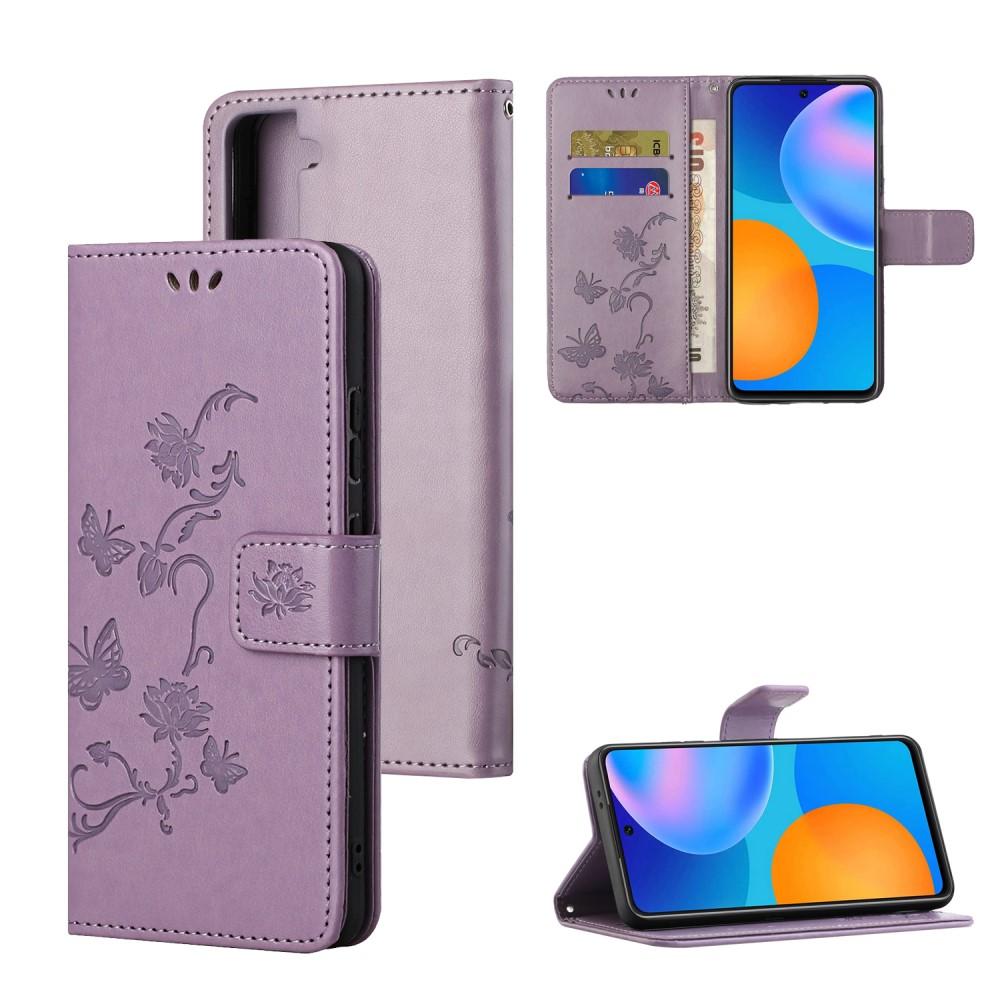 Étui en cuir à papillons pour Samsung Galaxy S21 FE, violet