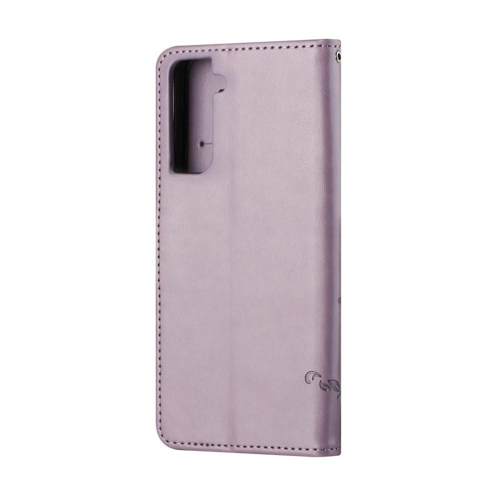 Étui en cuir à papillons pour Samsung Galaxy S21 FE, Violet