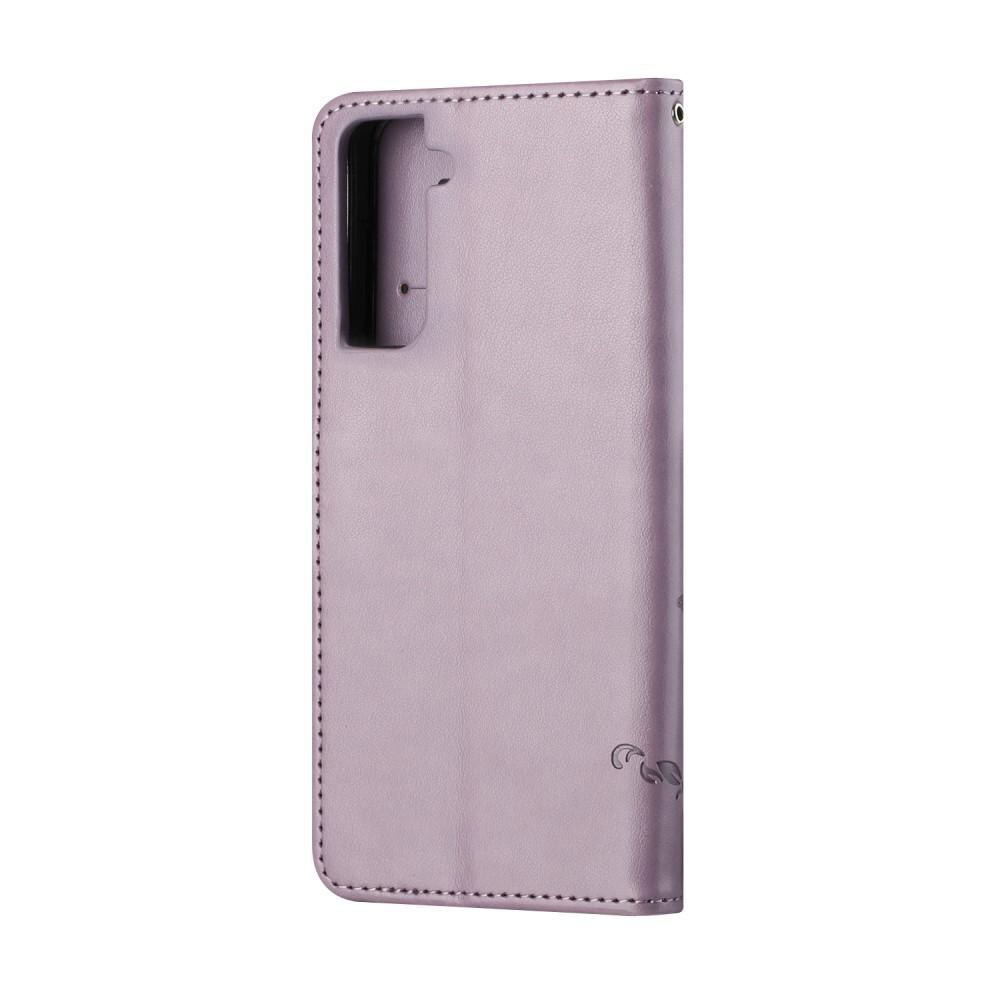 Étui en cuir à papillons pour Samsung Galaxy S21 FE, violet