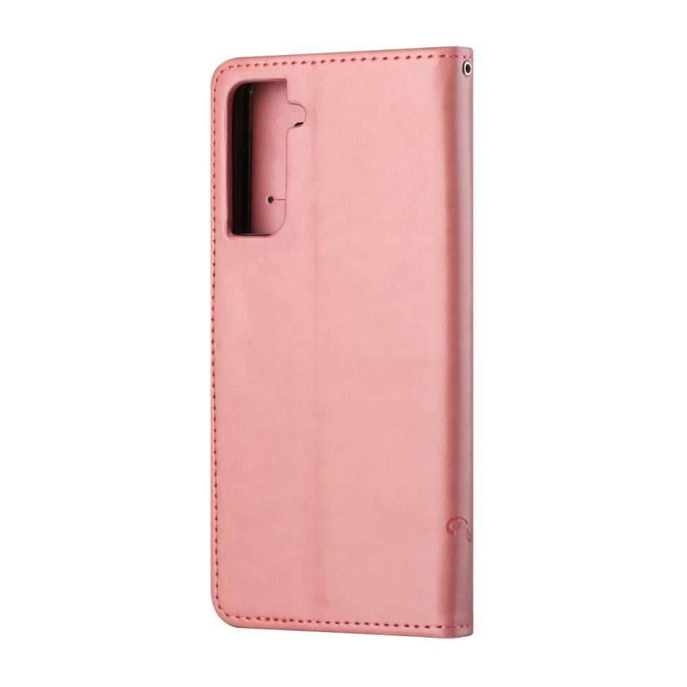 Étui en cuir à papillons pour Samsung Galaxy S21 FE, rose