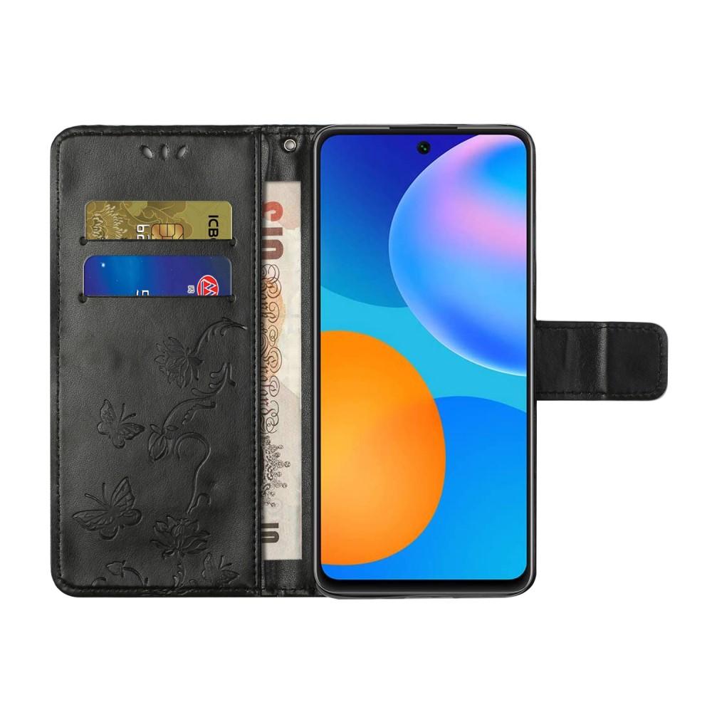 Étui en cuir à papillons pour Samsung Galaxy S21 FE, Noir