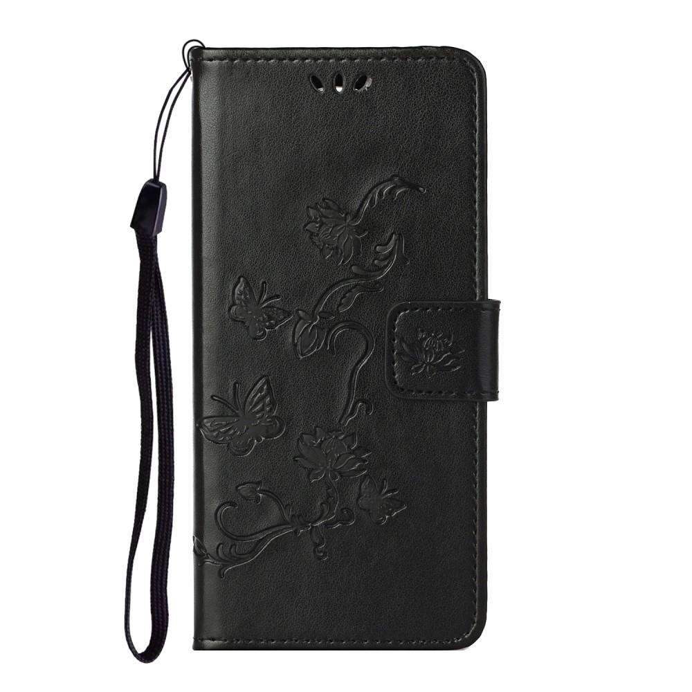 Étui en cuir à papillons pour Samsung Galaxy S21 FE, Noir