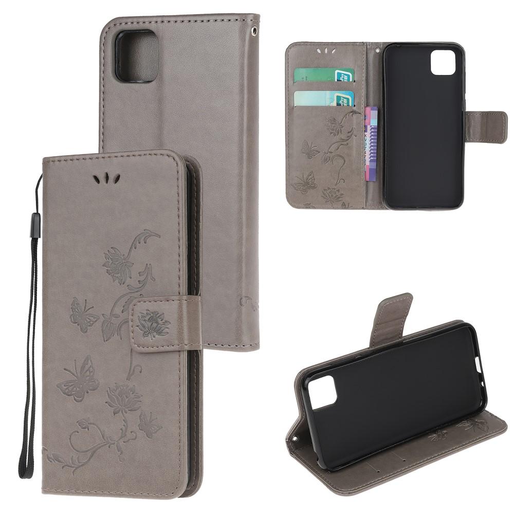 Étui en cuir à papillons pour Huawei Y5p, Gris