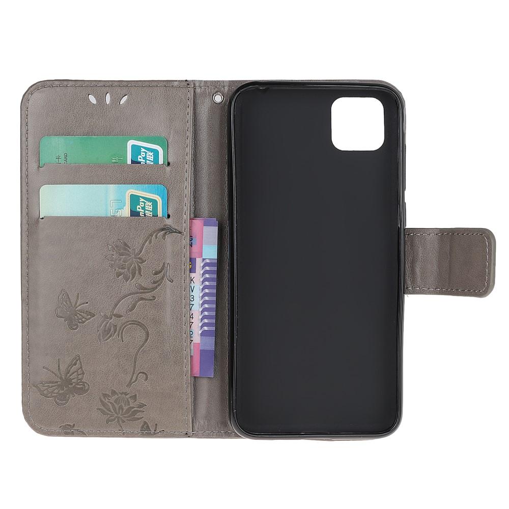 Étui en cuir à papillons pour Huawei Y5p, Gris