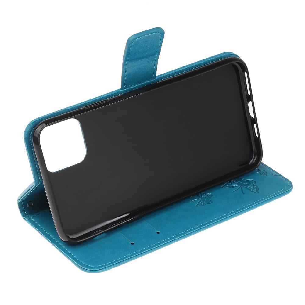 Étui en cuir à papillons pour iPhone 12 Mini, bleu