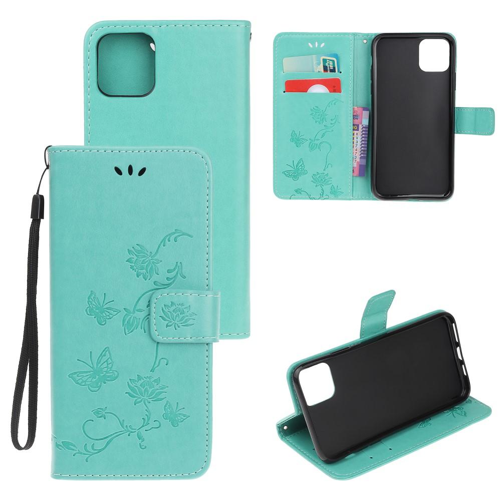 Étui en cuir à papillons pour Apple iPhone 12 Mini, Vert