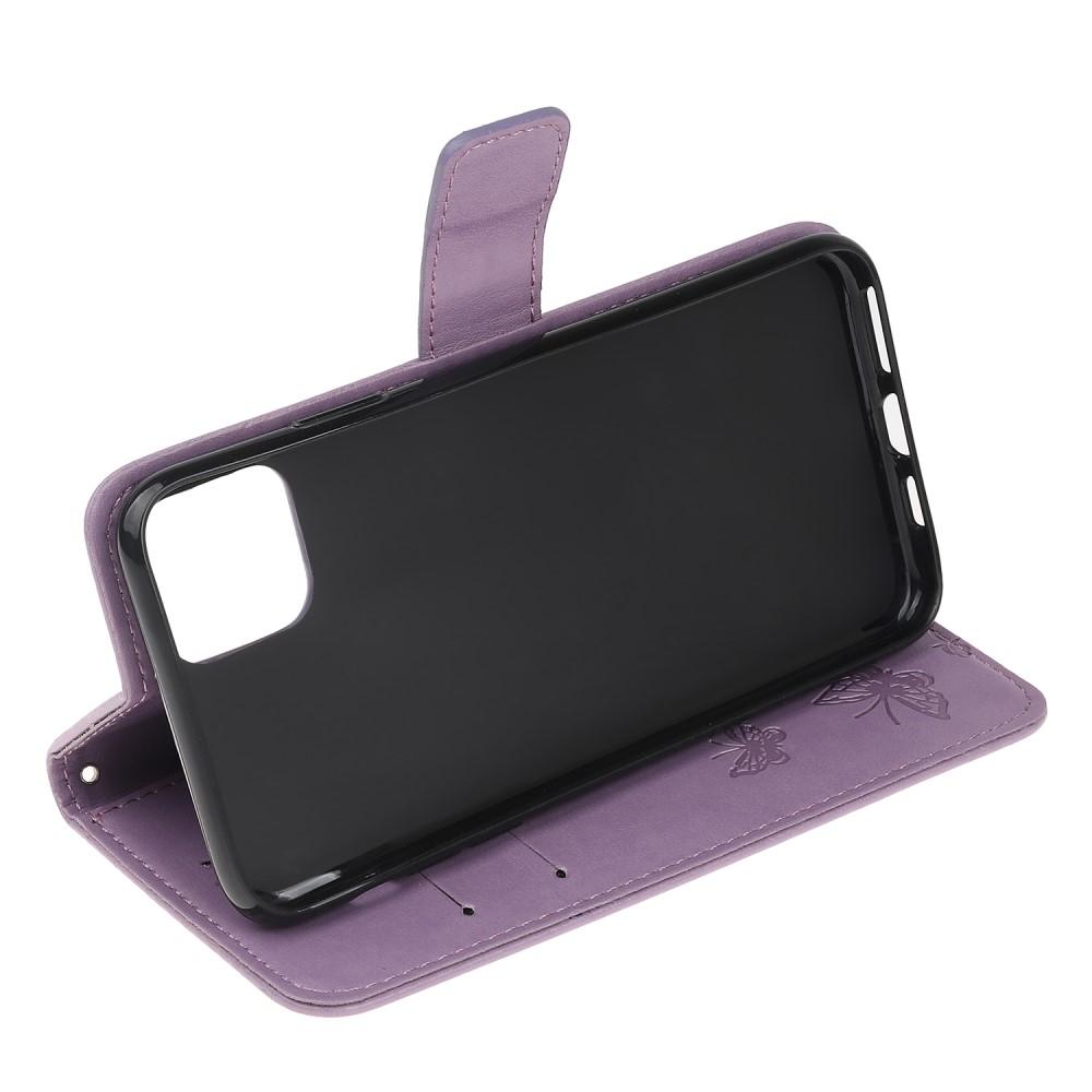 Étui en cuir à papillons pour iPhone 12 Mini, violet