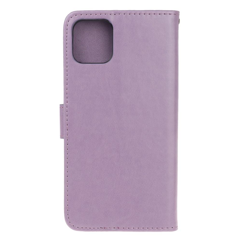 Étui en cuir à papillons pour iPhone 12 Mini, violet