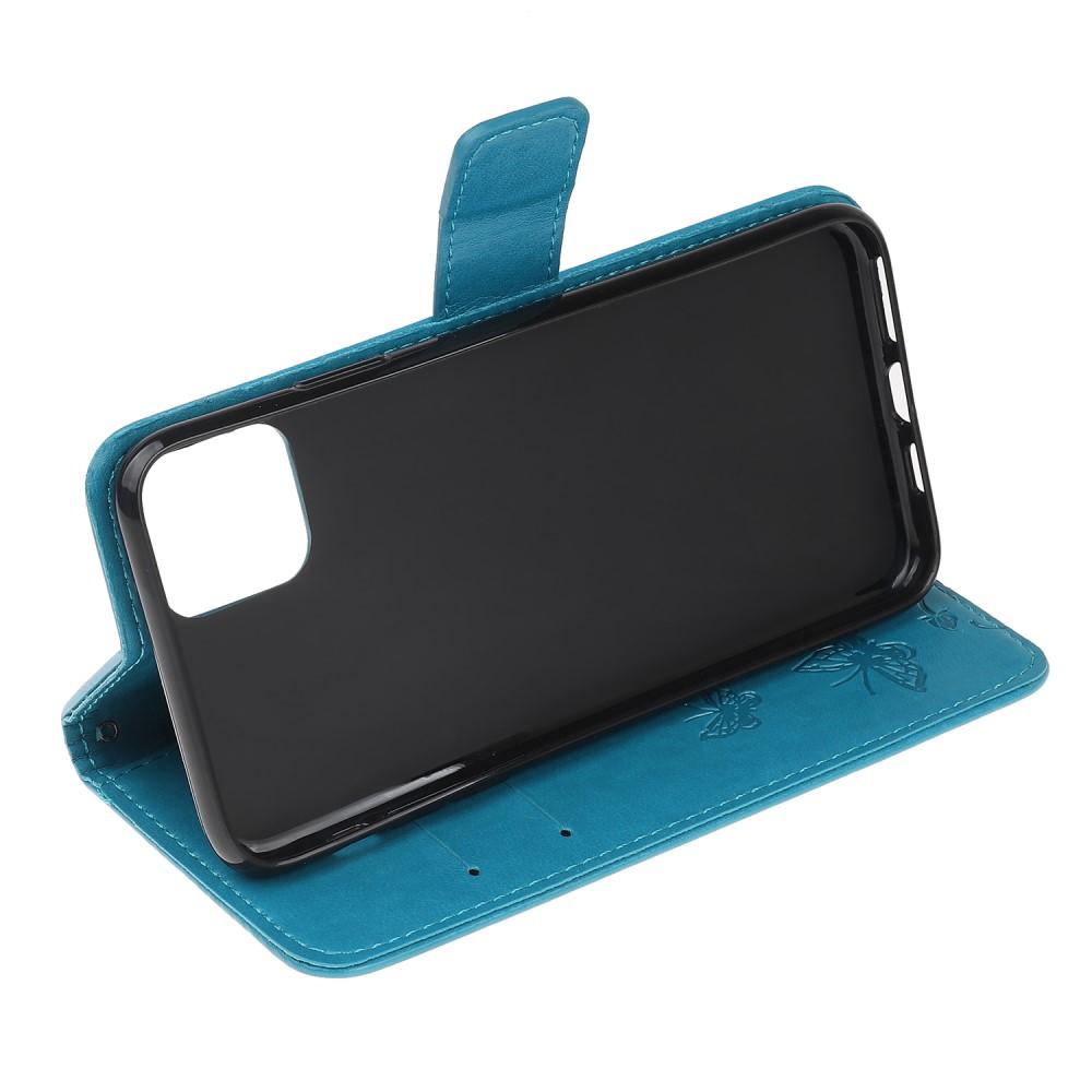 Étui en cuir à papillons pour iPhone 12/iPhone 12 Pro, Bleu