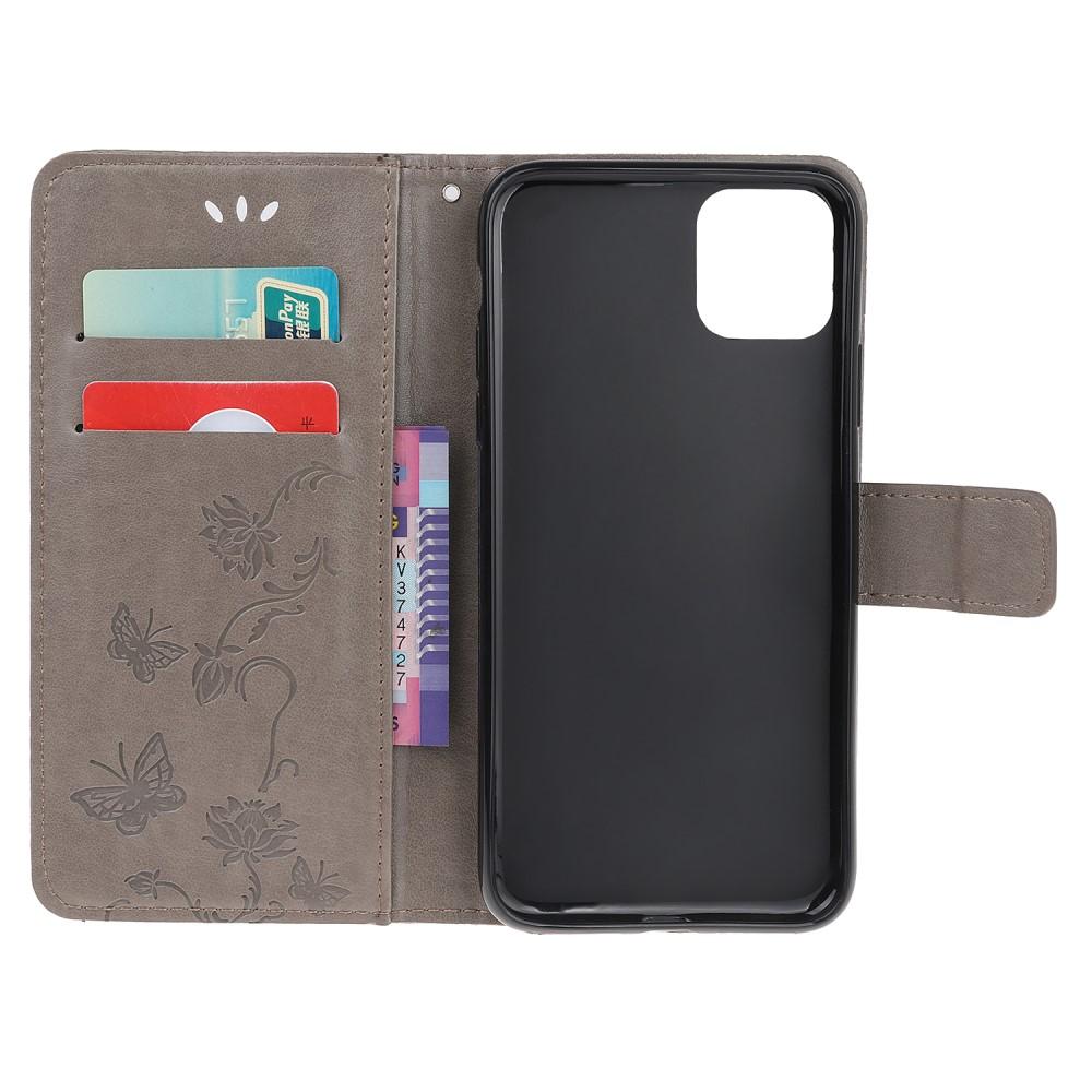Étui en cuir à papillons pour iPhone 12/iPhone 12 Pro, Gris