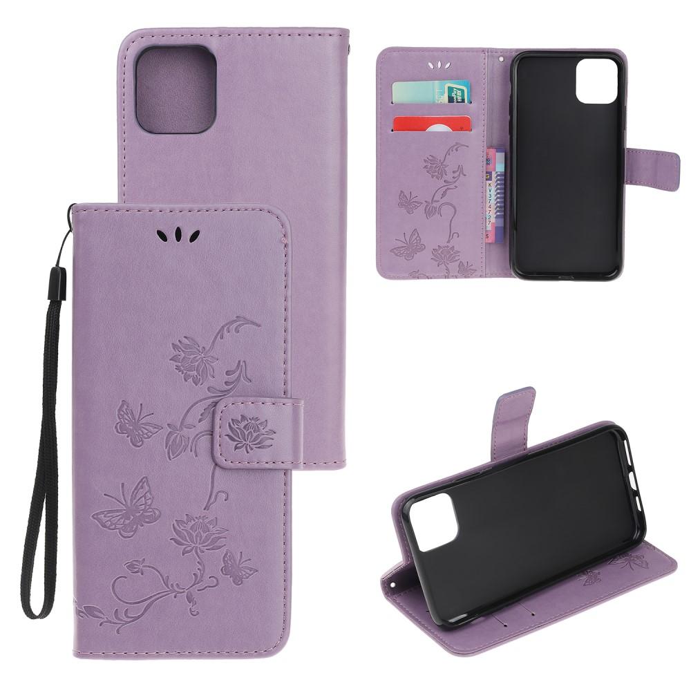 Étui en cuir à papillons pour iPhone 12/iPhone 12 Pro, Violet