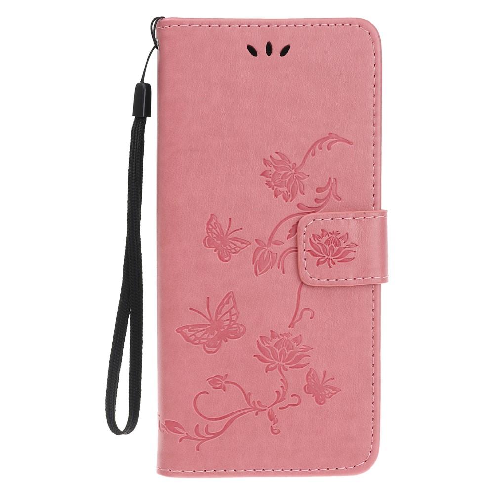 Étui en cuir à papillons pour iPhone 12/12 Pro, rose