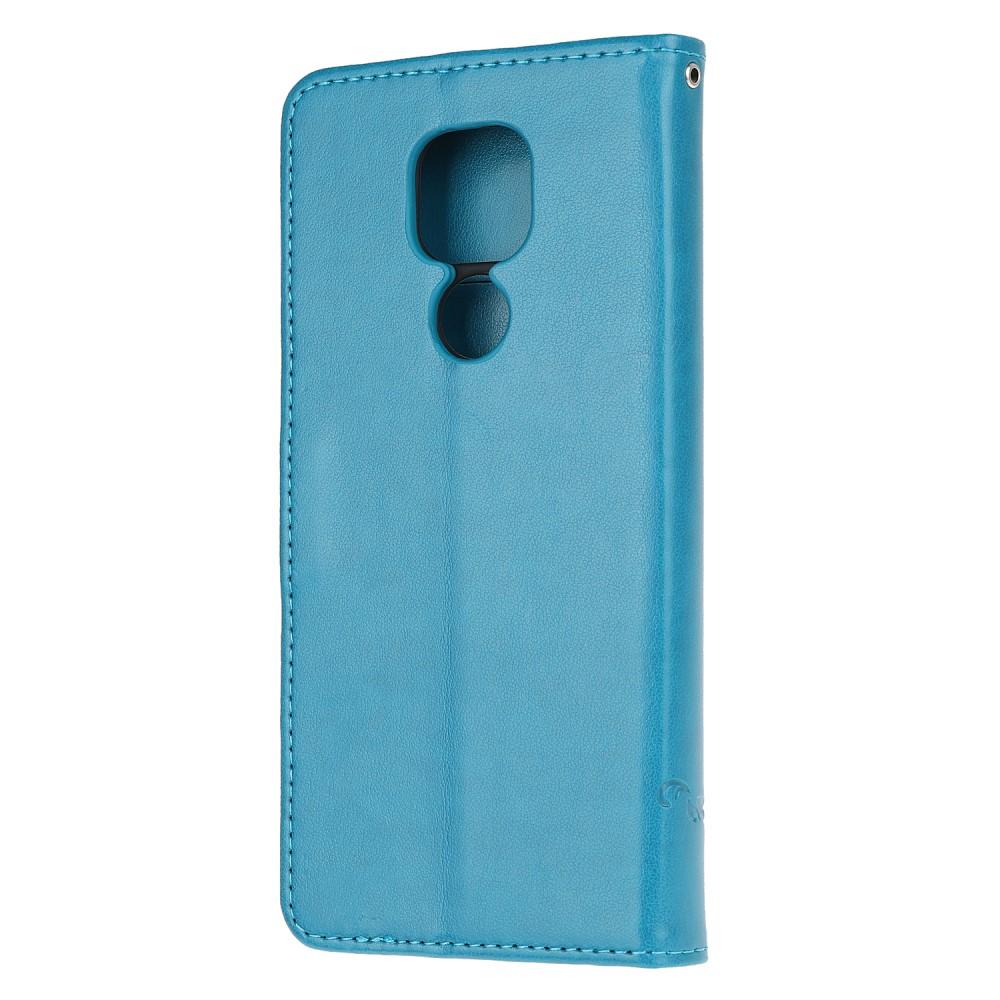 Étui en cuir à papillons pour Motorola Moto G9 Play/E7 Plus, bleu