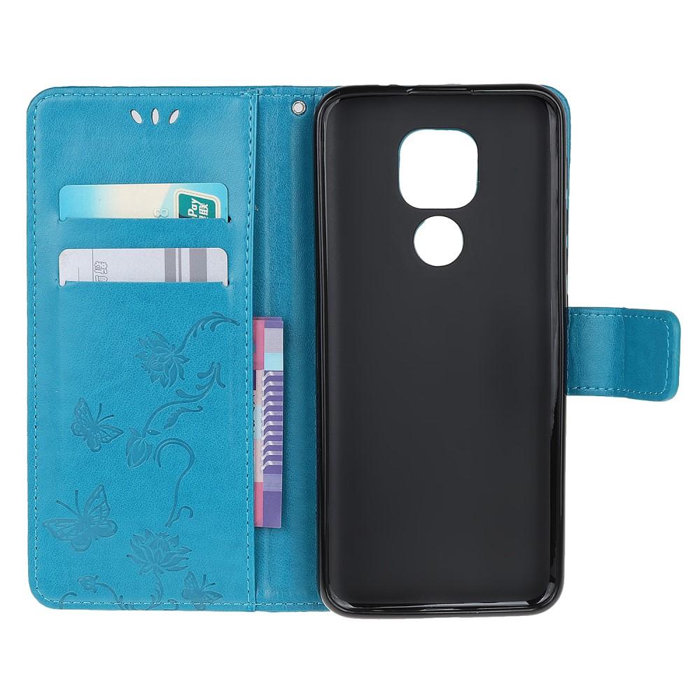 Étui en cuir à papillons pour Motorola Moto E7 Plus/Moto G9 Play, Bleu