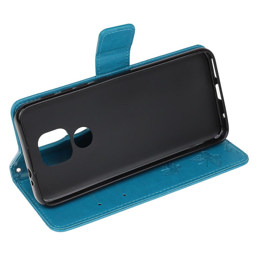 Étui en cuir à papillons pour Motorola Moto E7 Plus/Moto G9 Play, Bleu