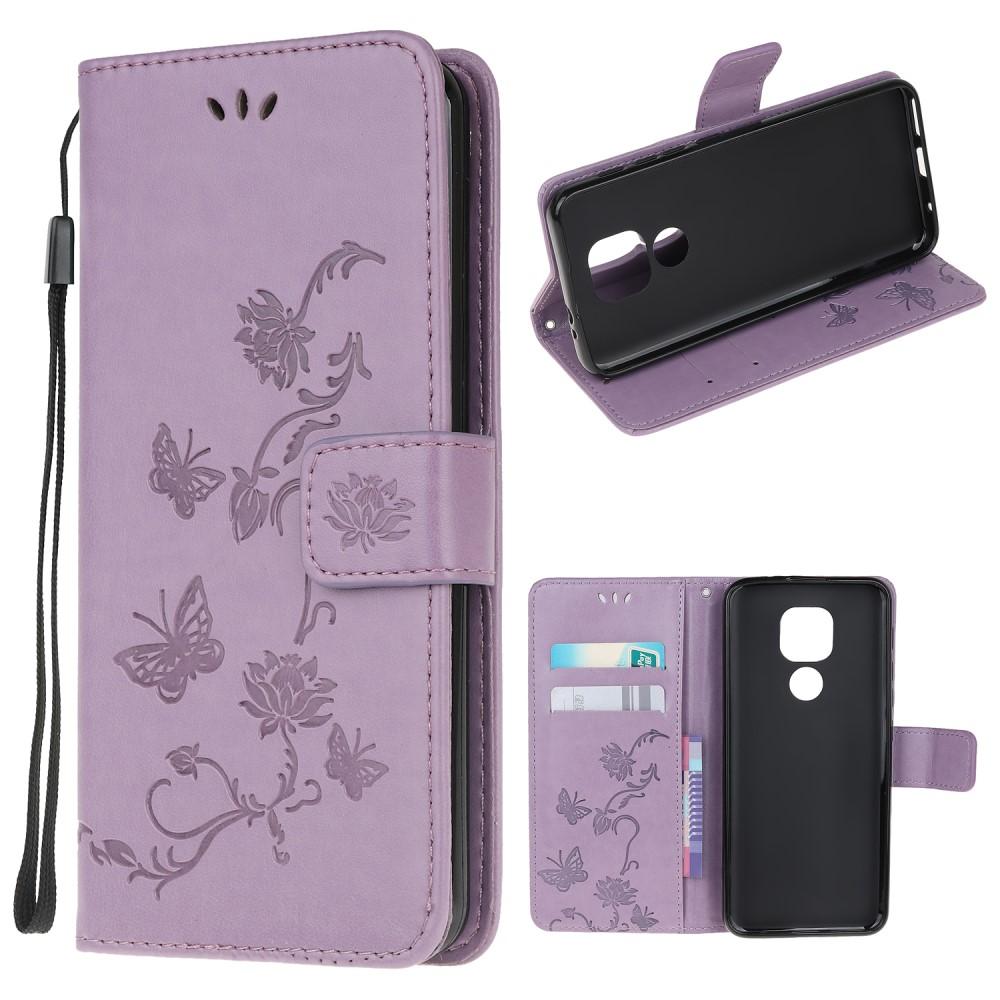 Étui en cuir à papillons pour Motorola Moto G9 Play/E7 Plus, violet