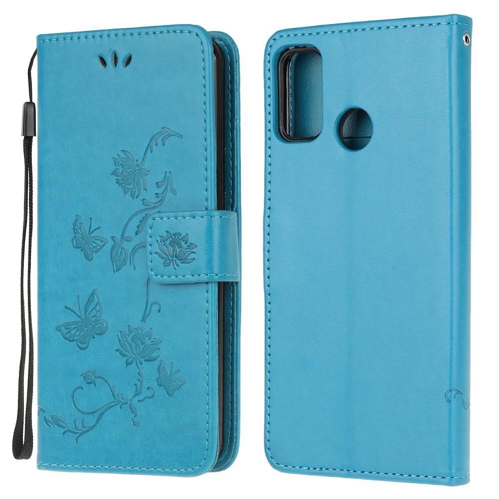 Étui en cuir à papillons pour Motorola Moto G30/Moto G10/Moto G20, Bleu