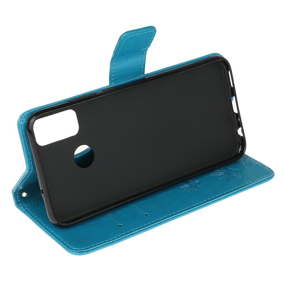 Étui en cuir à papillons pour Motorola Moto G10/G20/G30, bleu