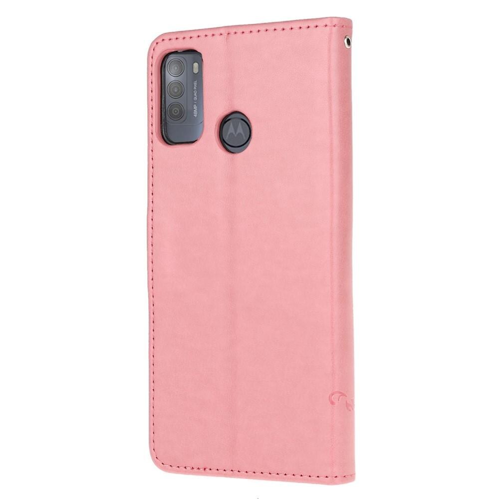 Étui en cuir à papillons pour Motorola Moto G50, Rose