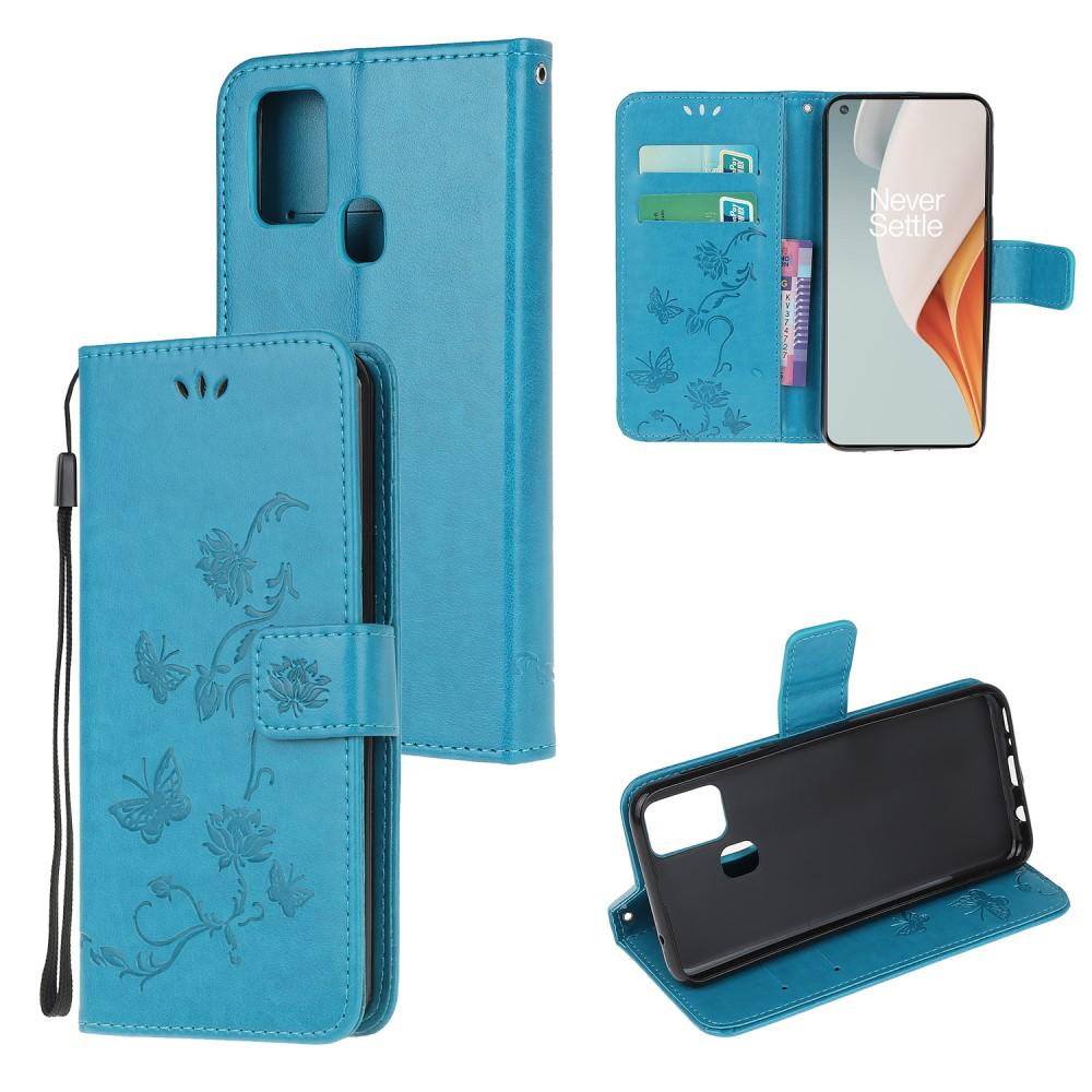 Étui en cuir à papillons pour  OnePlus Nord N100, Bleu