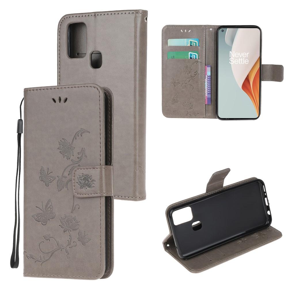 Étui en cuir à papillons pour  OnePlus Nord N100, Gris