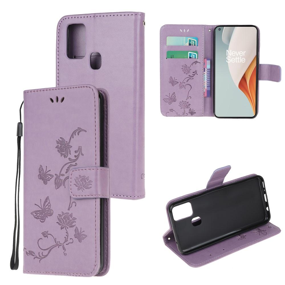 Étui en cuir à papillons pour  OnePlus Nord N100, Violet