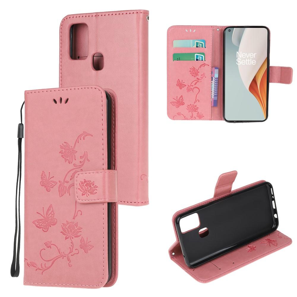 Étui en cuir à papillons pour  OnePlus Nord N100, Rose