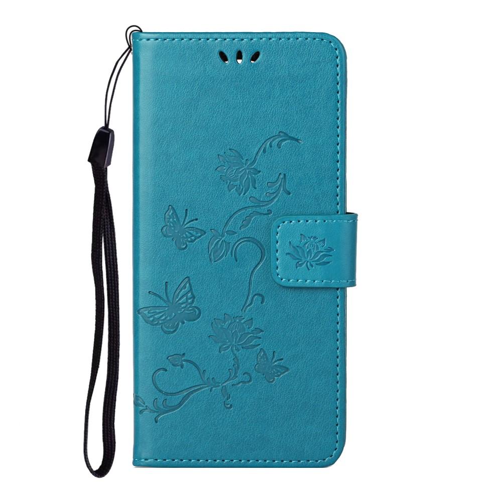 Étui en cuir à papillons pour Xiaomi Redmi Note 10 Pro, bleu