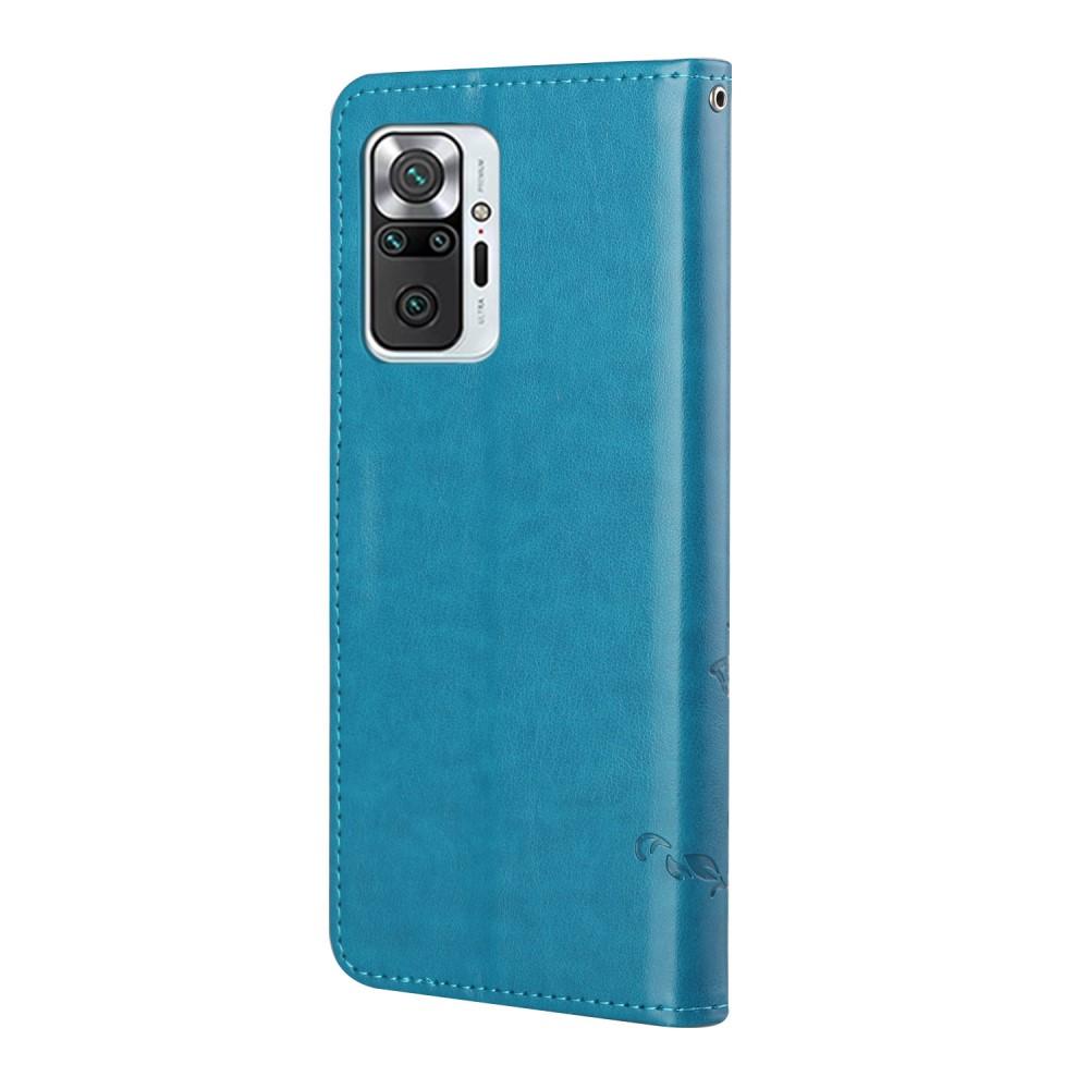 Étui en cuir à papillons pour Xiaomi Redmi Note 10 Pro, bleu