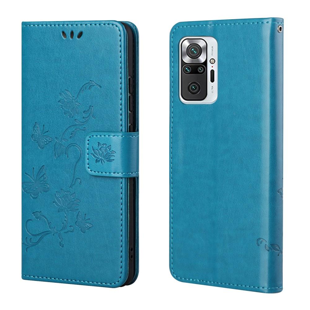 Étui en cuir à papillons pour Xiaomi Redmi Note 10 Pro, Bleu