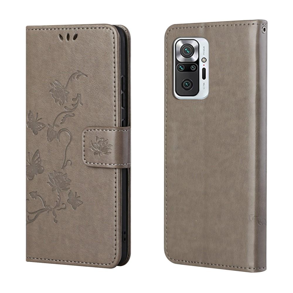 Étui en cuir à papillons pour Xiaomi Redmi Note 10 Pro, Gris
