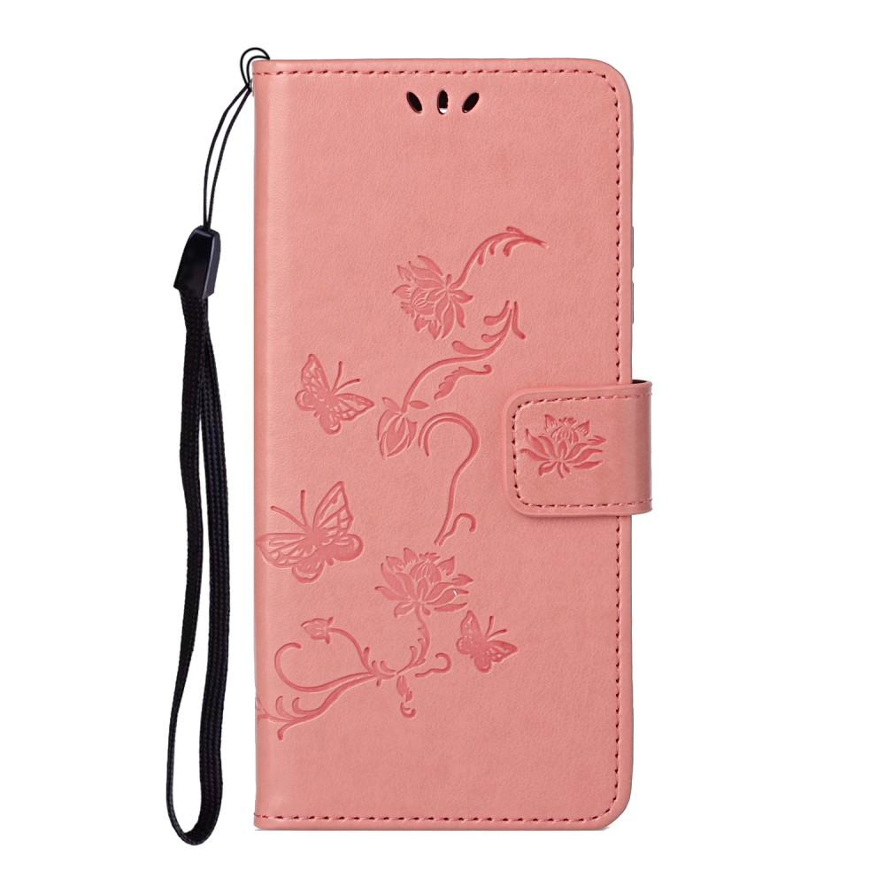 Étui en cuir à papillons pour Xiaomi Redmi Note 10 Pro, rose