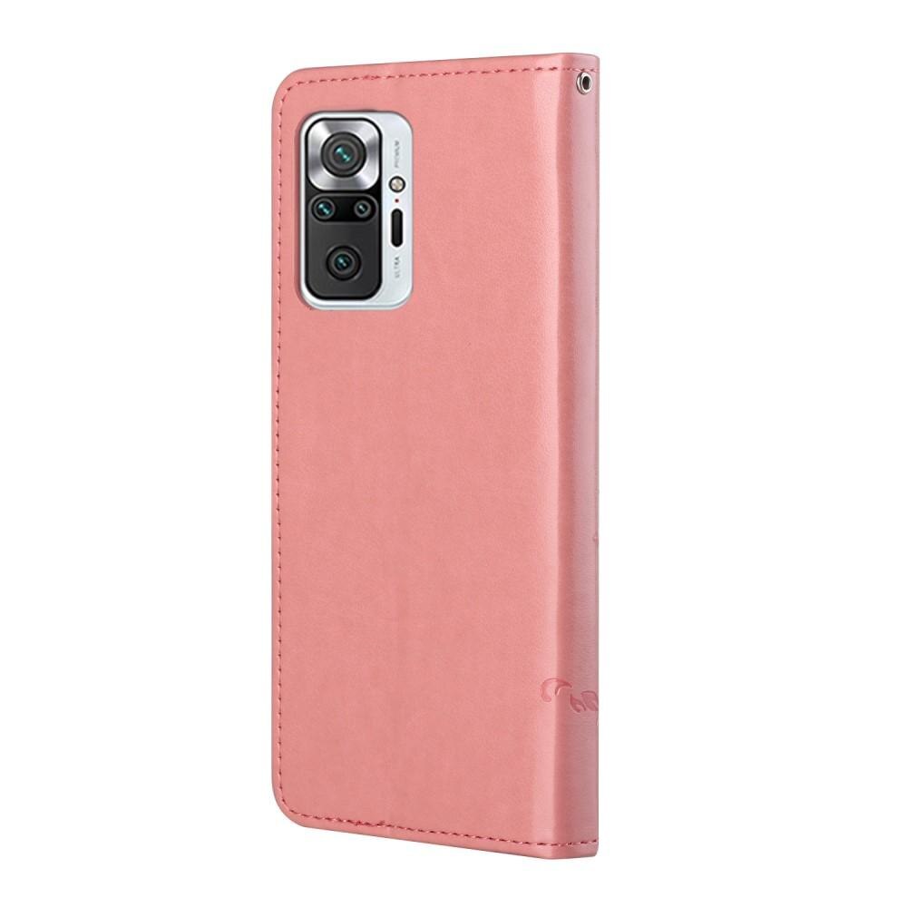 Étui en cuir à papillons pour Xiaomi Redmi Note 10 Pro, rose