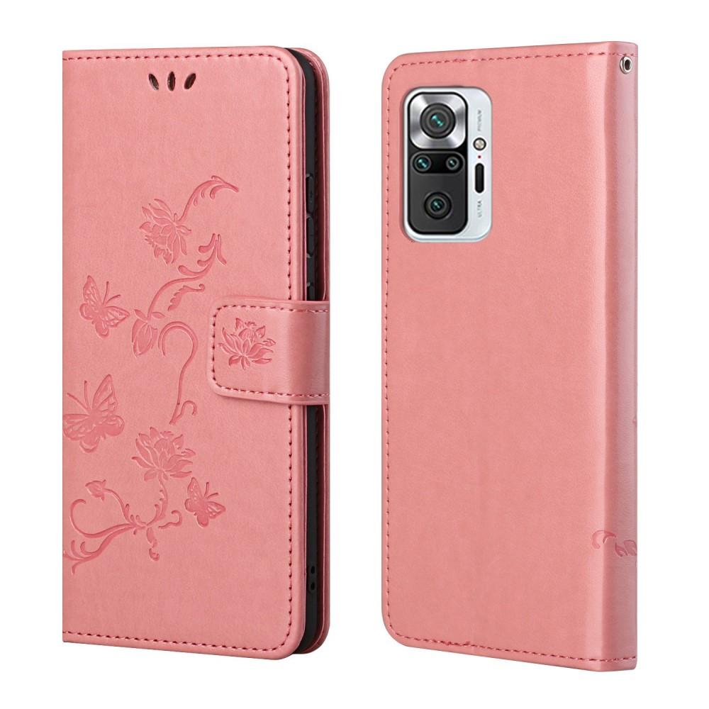 Étui en cuir à papillons pour Xiaomi Redmi Note 10 Pro, Rose