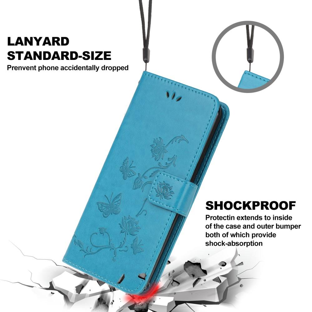 Étui en cuir à papillons pour Samsung Galaxy A12 5G, Bleu