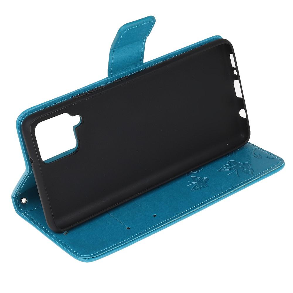 Étui en cuir à papillons pour Samsung Galaxy A12 5G, Bleu