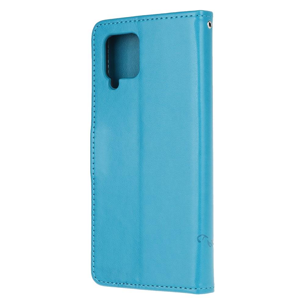 Étui en cuir à papillons pour Samsung Galaxy A12 5G, Bleu