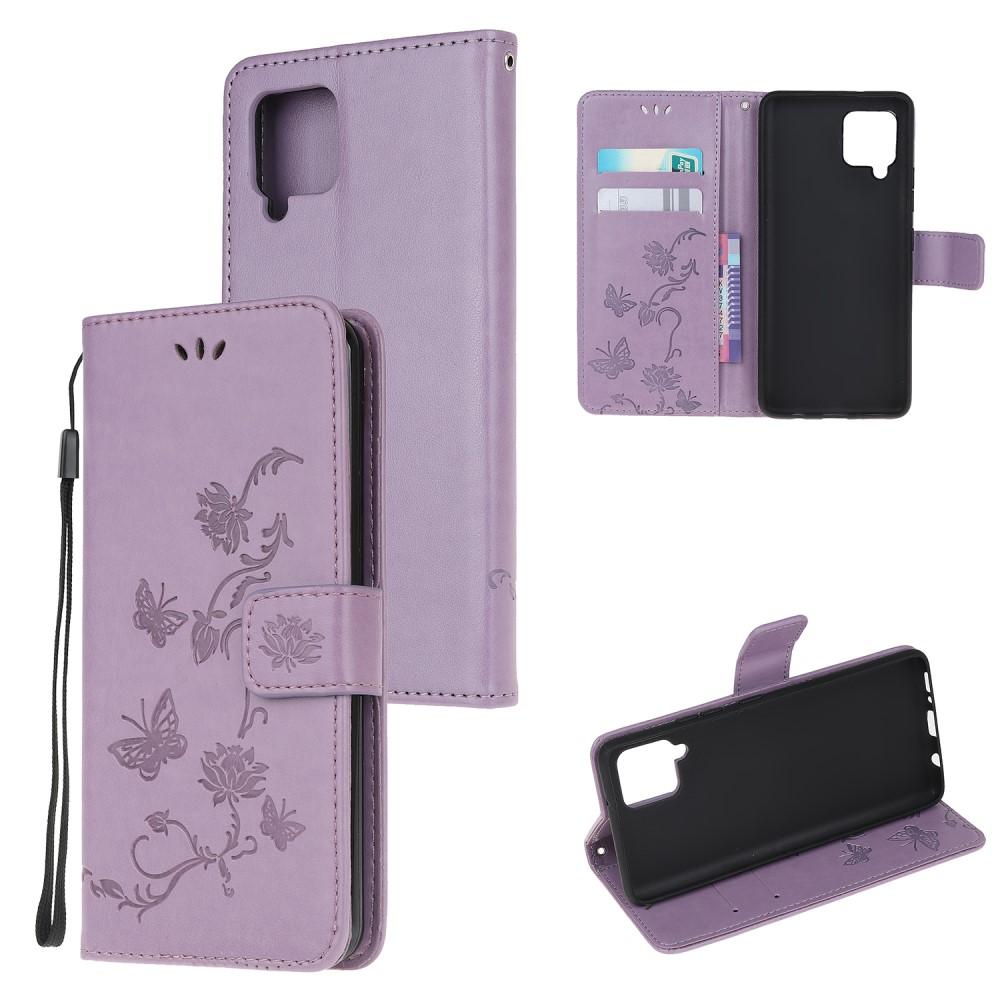 Étui en cuir à papillons pour Samsung Galaxy A12 5G, Violet