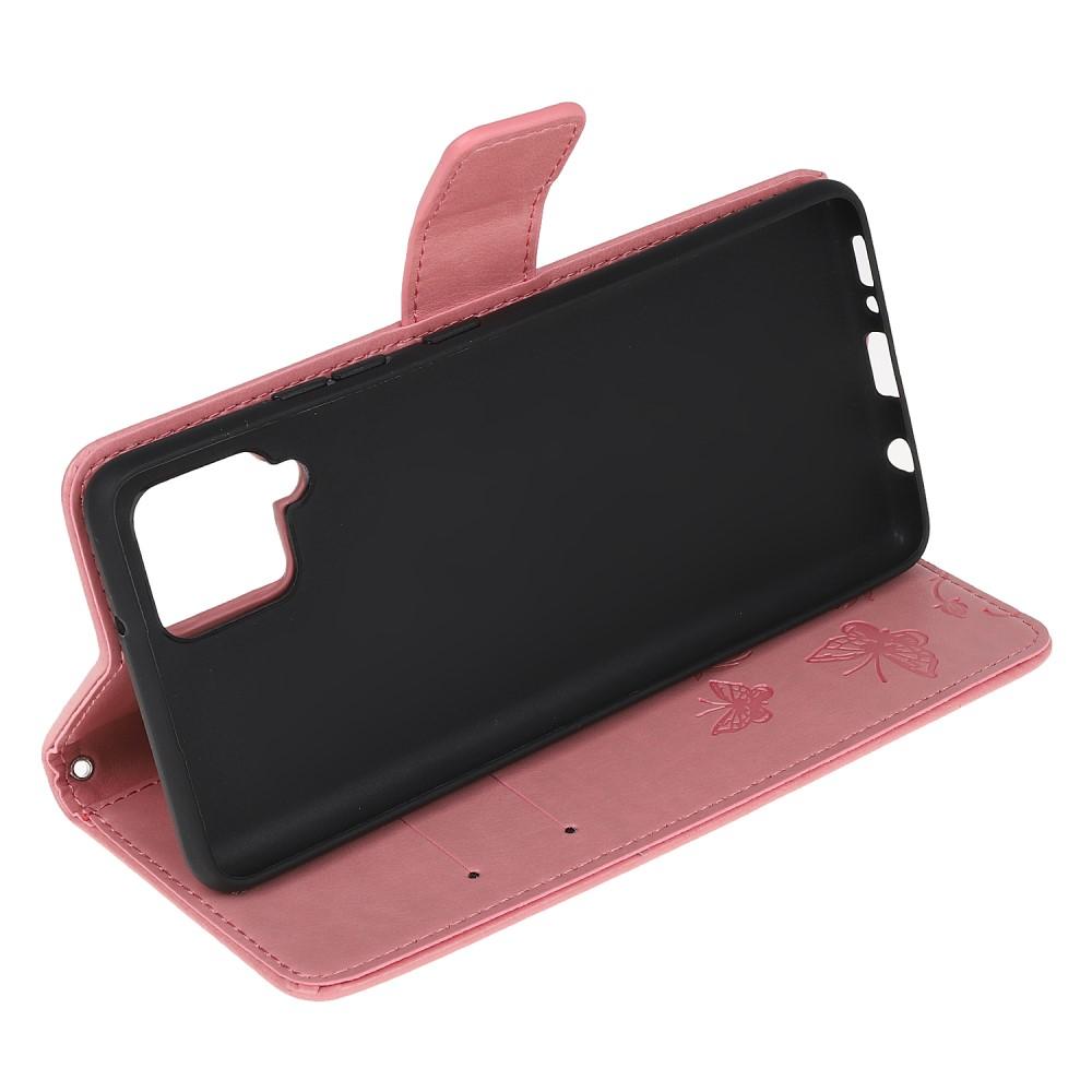 Étui en cuir à papillons pour Samsung Galaxy A12 5G, Rose